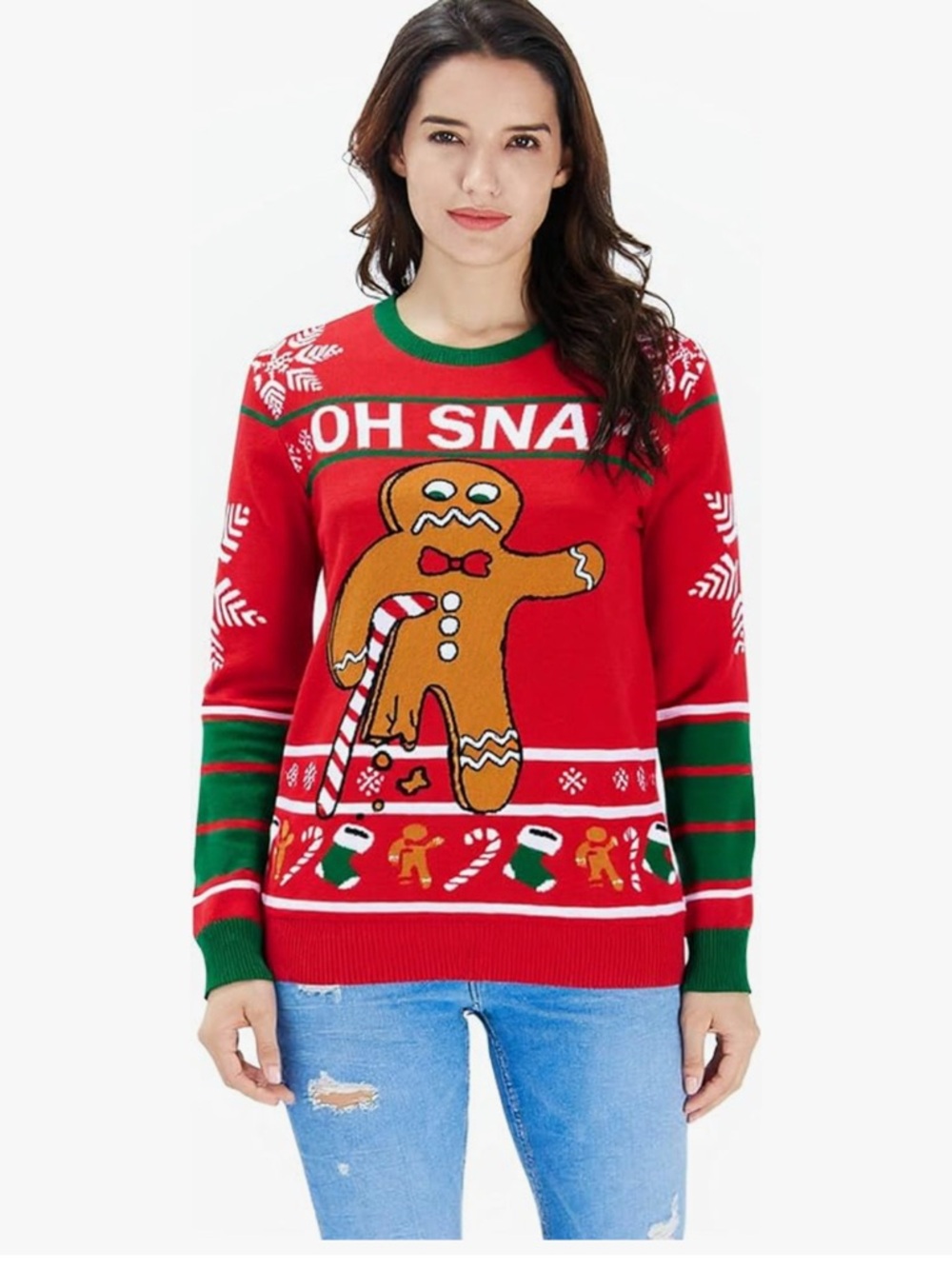 Women’s Red Gingerbread Oh Snap ugly Christmas Sweater